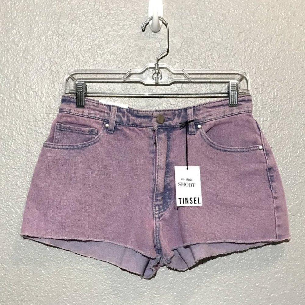 Tinsel High Rise Washed Purple Denim Shorts